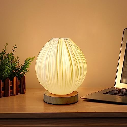 Lotus Small Table Lamp, Vintage Pleated Night Light for Bedside & Decor
