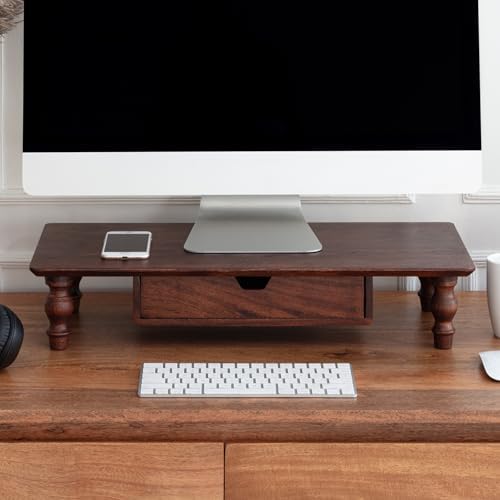 Anji Mountain Monitor Stand for Desk - Desktop Organizer & Laptop Riser, Ergonomic Monitor Riser, Space-Saving, Durable, Easy Assembly & Ideal for Home & Office,Walnut, 24-Inch, Storage Edition