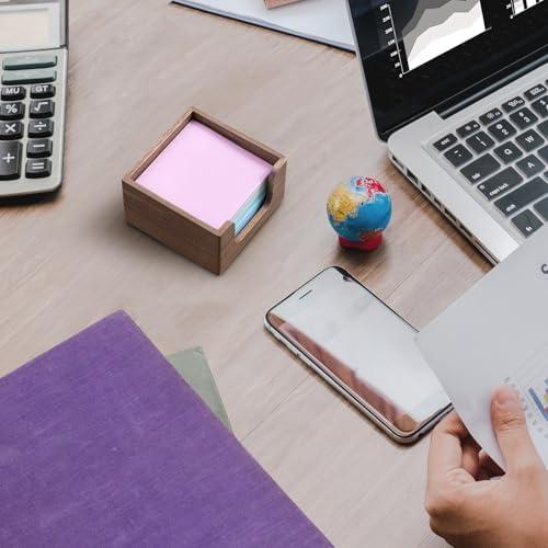 Bivvclaz Acacia Wood Sticky Note Holder, 3 x 3 Inch Post It Note Dispenser for Office Desk Accessories, Self Stick Note Pad Holder, Memo Pad Holder Dispenser Organizer for School Office Desk Supplies