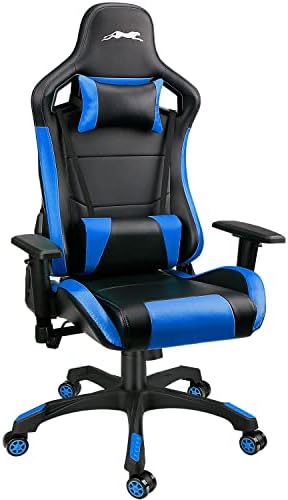 Leopard Gaming Chair, High Back PU Leather with Armrest (Black/Blue)