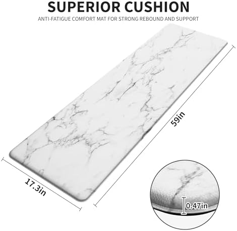 Marble White Kitchen Mats for Floor, Long Cushioned Anti Fatigue