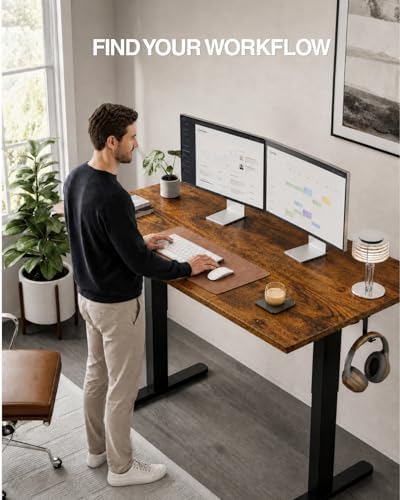 Acrolix 55x24 Electric Standing Desk with Cable Net, Rustic Brown