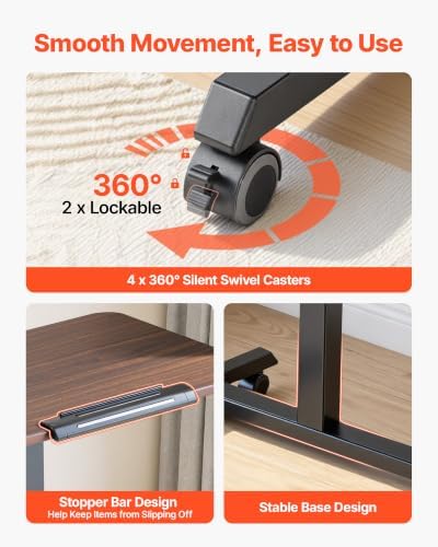 VEVOR Standing Desk, Adjustable Height Mobile Stand Up Desk with Tilting Desktop, 25.6 x 19 in Small Computer Sit Stand Rolling Workstation with 4 Casters, 33 lbs Capacity, Ideal for Home Office