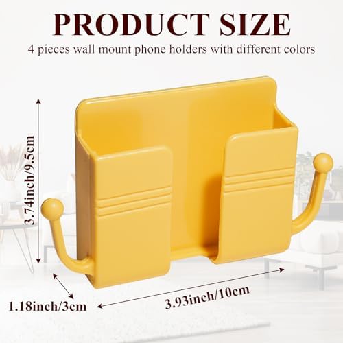 4Pcs Wall Mount Phone Holder Adhesive Wall Phone Mount Charging Stand and Remote Control Stand Multipurpose Socket Pocket Universal Deck Storage Box for Bedroom, Kitchen, Bathroom, Office