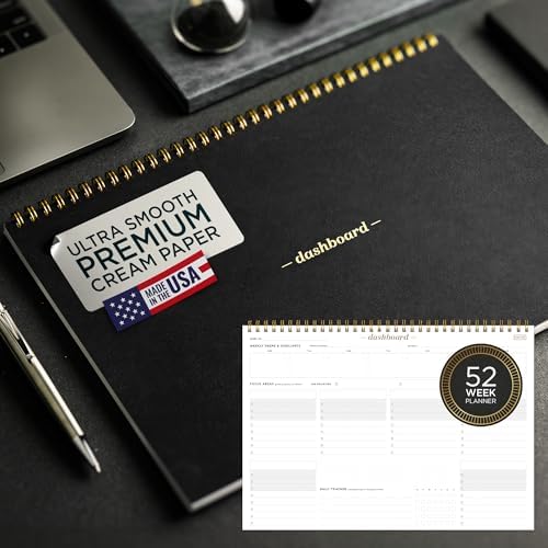 Ink+Volt Dashboard Spiral Deskpad | Undated Weekly Planner Notepad w/ 52 Undated Sheets, Premium Productivity Planner, Minimalist Weekly to do List for Work & Study | A4 Size, Black - Made in the USA