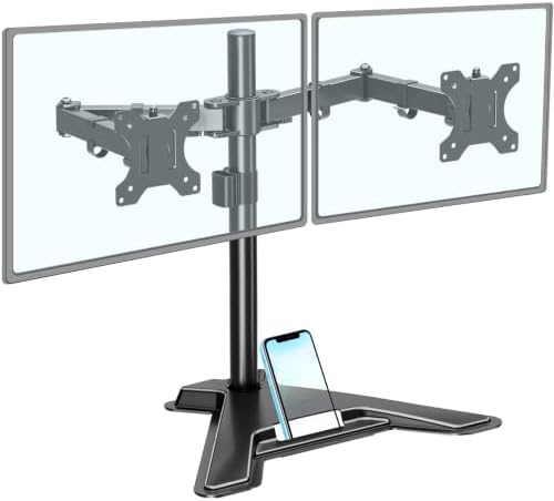 MOUNTUP Dual Monitor Stand - Freestanding & Height Adjustable Monitor Desk Mount, Steady VESA Mount Holds Max 17.6 lbs, Computer Monitor Stand for 2 Screens up to 27 inches, For Home Office