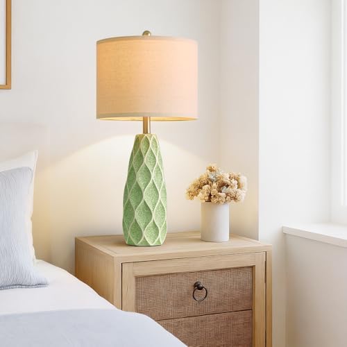 Ceramic Table Lamps Set of 2, 27.5" Green Lamps for Bedroom Living Room