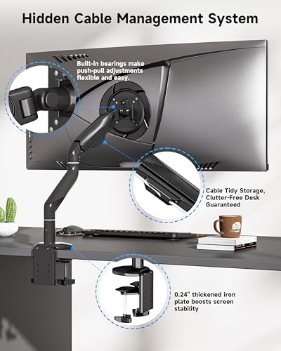 BIZUM Heavy Aluminum Monitor Stand 17 to 43 Inch Monitor Arm, Adjustable-Monitor Mount up to 33lbs with Clamp and Grommet Base, VESA 75x75/100x100mm Black