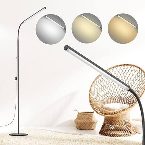 15W Floor Lamp with Touch Control Adjustable Brightness 3500K-7000K 360° Gooseneck LED Floor Lamps Eye-Caring Floor Lamp for Living Room, Bedroom & Office Stepless Dimming Standing Lamp