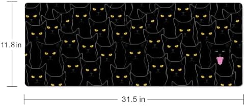 Cats Large Mouse Pad Desk Pad Black Desk Accessories for Women Men Office Decor Laptop Keyboard Mouse Mat XL Mousepad 31.5''X11.8'' Non-Slip Rubber Base with Stitched Edges