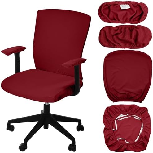 Tallew 4 Pcs Office Chair Covers Set Computer Armrest Slipcover Seat, Red