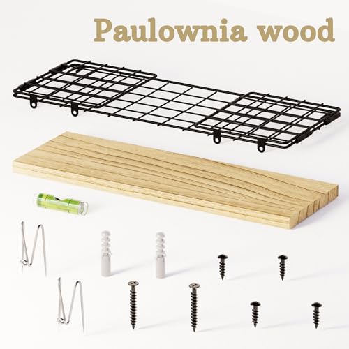 Floating Cubicle Shelf with Hooks, Paulownia Wood Desktop Organizer for Office Cubicle Decor, Desk Shelf for Top of Desk & Cute Cubicle Accessories for Work