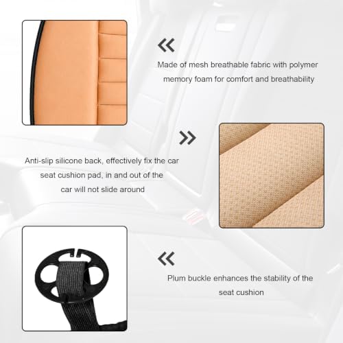 Car Seat Cushion, 1.2" Thick Comfort Memory Foam Auto Seat Pad with Non Slip Bottom, Breathable Driver Seats Pillow Pressure Relief Chair Cushion for Vehicle Office Home (Orange with Backrest)