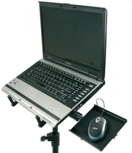 QUIK LOK - LPH003 Tripod Laptop Stand - Heavy Duty Adjustable Steel Projector Stand with Pull-Out Tray and Folding Tripod Base, Portable Floor Mount Holder for Musicians, DJs, and Presenters, Black