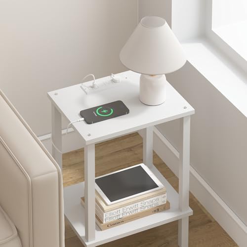 TUTOTAK End Table with Charging Station, Side Table, Nightstand