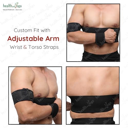 HealthAndYoga™ GuardNHeal Arm Sling Shoulder Immobilizer for Women and Men – Rotator Cuff Support Brace and Shoulder Sling - Left or Right - Adjustable for Customized Fit - Skin Friendly (Black, Regular 26"-34")