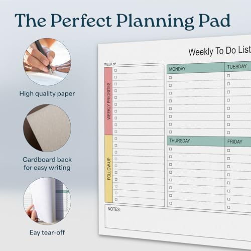 Weekly Planner Pad 52 Tear-Off Sheets Undated 8.5 x 11 Desk Pad