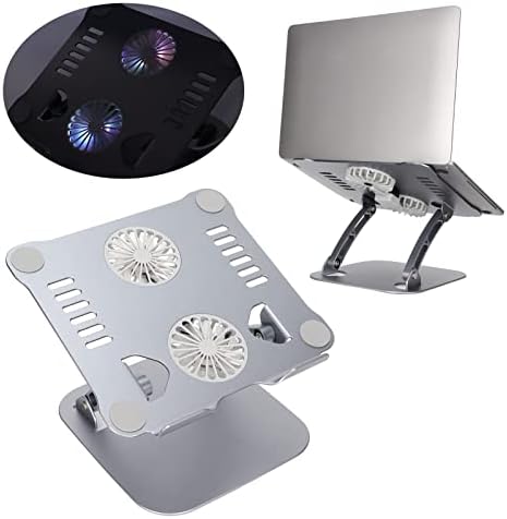 Diyeeni Laptop Stand with 2 Cooling Fans, Aluminum Computer Riser Ergonomic Foldable Height Laptop Elevator for Desk, Compatible with 10-17.3in Laptops, Sturdy Portable (Space Gray)