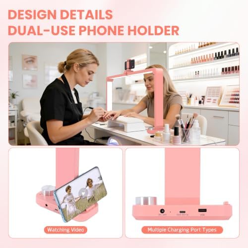 Half Moon Light for Nail Desk, Large Nail Lamp for Desk, Pink