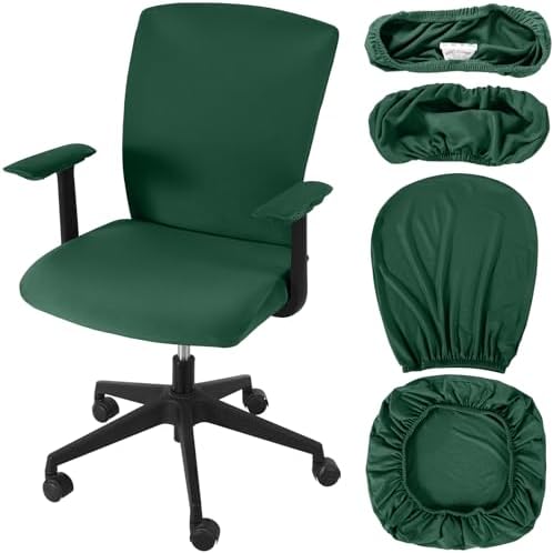 Tallew 4 Pcs Office Chair Covers Set Computer Universal Protective Stretchable Chair Seat Covers Desk Armrest Cover Slipcovers Pads Office Cushion Backrest for Rotating(Regular,Dark Green)