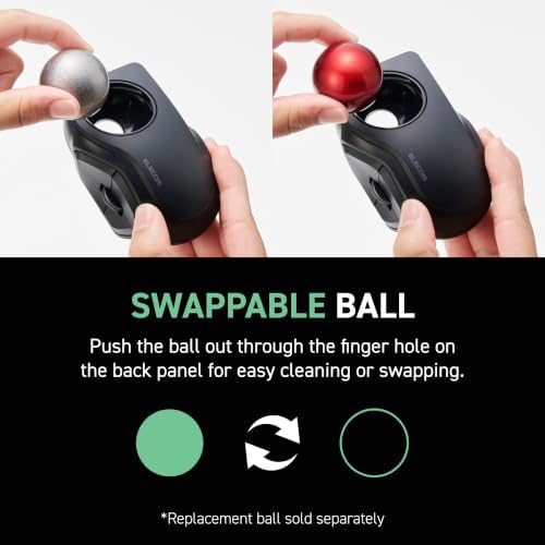 ELECOM BITRA Wireless Trackball Mouse, Bluetooth and USB 2.4GHz Switch, Silent Click, Compact Index Finger Design, 34mm Wide-Range Ball, for Windows Mac Chromebook Android iPad iPhone