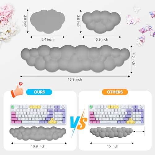 JIKIOU Upgrade Leather Cloud Wrist Rest for Keyboard and Mouse & Cup Pad