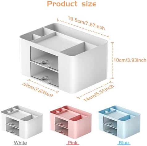 Cayxenful Pencil Pen Holder for Desk,2 Drawer Desk Organizers,5 Compartments Desktop Storage Stationery Supplies Organizer, Cute Pencil Cup Pot For Office, School, Home(White)
