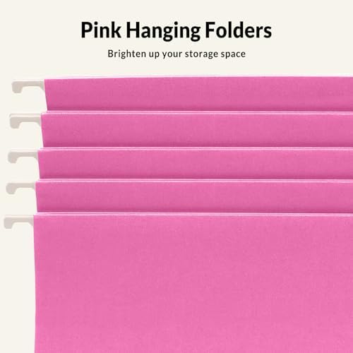 SUNEE Hanging File Folders, 25 Pack Letter Size Hanging File Folders with 1/5-Cut Tabs, Ideal for Home and Office Organization and Papers Classification, Bright Neon Pink