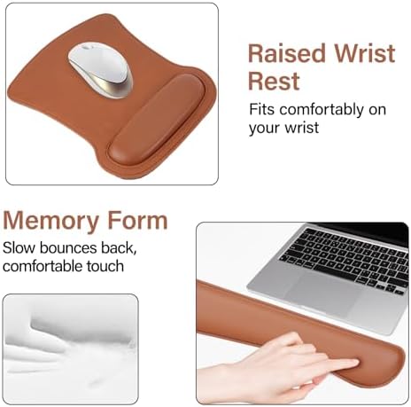MOSISO Keyboard Mouse Pad Set, PU Leather Large Gaming Mousepad, Brown