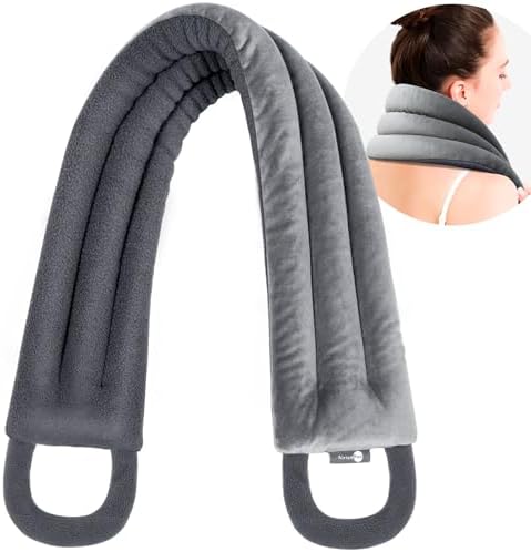 AiricePac Microwave Heating pad for Neck and Shoulders Back 33 * 5" microwavable Moist Heat Pack Warm hot Compress Neck wrap Weighted Rice Bean Bag Reusable Herbal Nature Calming Portable Grey