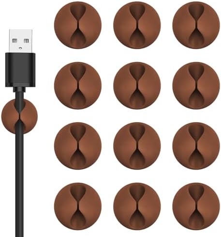 Flezoo 12PCS Coffee Adhesive Cable Clips Cord Organizer for Wire Management