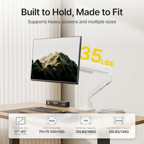 monTEK Single Monitor Arm for Max 45 Inch Ultrawide Screens, Holds 35 Lbs