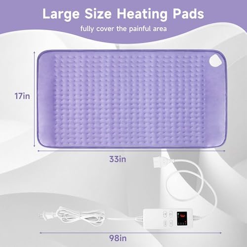 Heating Pad for Back Pain Cramps Relief, 17"x33" Extra Large Heating Pad Portable Heating Pads Birthday Christma s Gifts for Women, 6 Heat Levels, 4 Time Setting