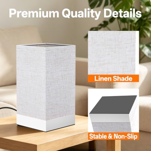 Bedside Table Lamp, 9W EyeCare LED Night Light, 3 Color Temp & Stepless Dim