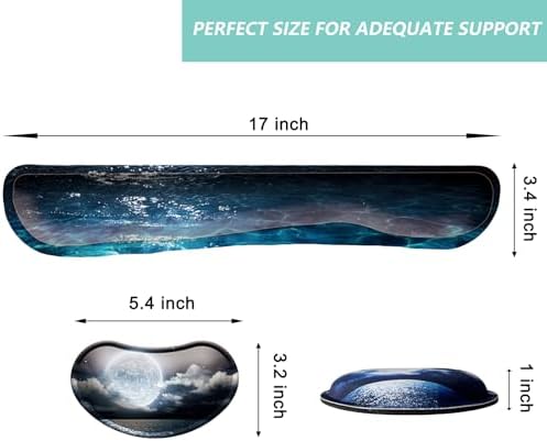 Keyboard Wrist Rest Mouse Wrist Support Set, Memory Foam Wrist Rest Pad for Computer Laptop Keyboard Mouse, Ergonomic Wrist Cushion Support for Typing Pain Relief, Gaming Home Office, Moonlit Night