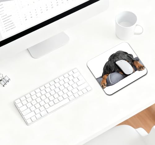 9.5x7.9 Inch Office/Gaming Mouse Pad, Lovely Sleepy Rottweiler Dog Pet Resting on a Grey Pillow, Cute Anti-Slip Mat for Desk Decor