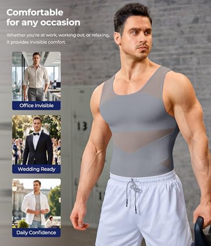 TAILONG Men's Compression Shirt for Body Shaper Slimming Vest Tight Tummy Underwear Tank Top