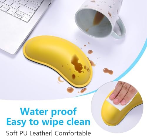 Dapesuom Mouse Wrist Rest, Ergonomic Memory Foam Mouse Wrist for Computer Desk Mats Support, PU Leather Hand Rest Pad Cushion for Gaming, Laptop, Men, Women, Pain Relief & Easy Typing, Apricot Yellow