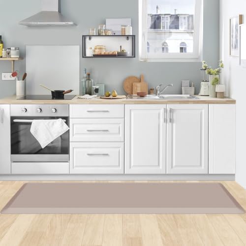 KitchenClouds Kitchen Mat Cushioned Anti Fatigue Kitchen Rug Non Slip Standing Mat Comfort Floor Mats for Sink Office (17.3"x60"- 0.8inch,Khaki)
