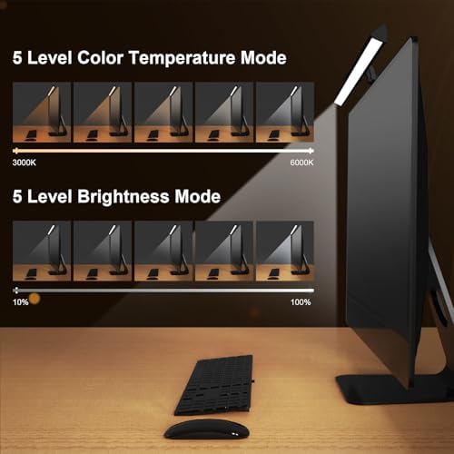 Computer Monitor Lamp 16“, Hand-Sweep Sensor Function, LED Screen Monitor Lamp for Eye Caring, 5 Adjustable Brightness & 5 Color Temperature, Touch Control USB Powered Screen Bar for Desk & Office