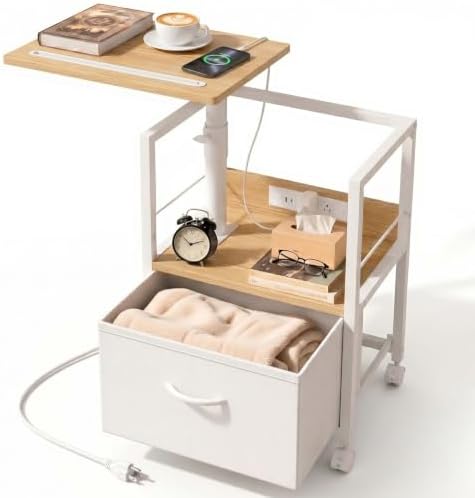 Faesun Night Stand with Charging Station & Swivel Top, Oak White