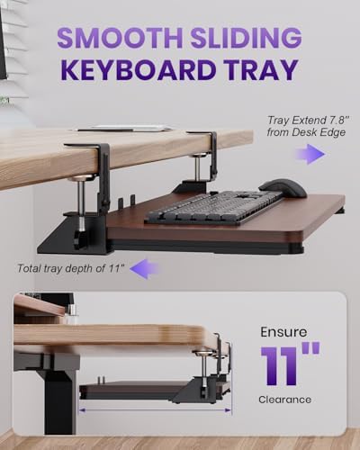Ergonomic Keyboard Tray Under Desk, 25.6x11.8 Inch Board, Walnut