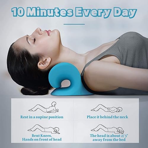 Neck Hump Corrector, Cervical Traction Device, Neck Stretcher for Pain Relief, Neck Stretcher Cervical Traction, Neck and Shoulder Relaxer, Neck Traction Device for TMJ (Blue)