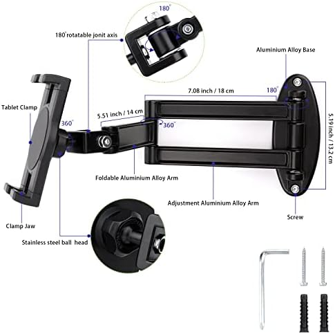 Mippko Foldable iPad Wall Mount Holder,Aluminium Extendable Tablet Wall Mount for 7~12.9 inch Tablets iPad/Nexus/LG G Pads/e-Reader/Switch,Adjustable Extension Articulating Arm Swivels Mount
