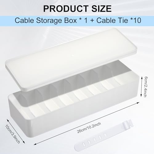 Tatuo Cord Organizer Box with Lid, White, 1 Pack