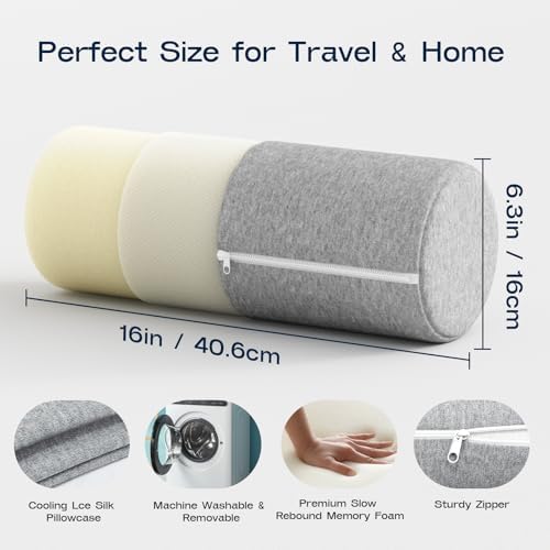 Neck Roll Cervical Pillow for Neck Pain Relief - Memory Foam Neck Pillow for Bed | Round Neck Pillows for Sleeping (Grey, Large - 6.0" H)