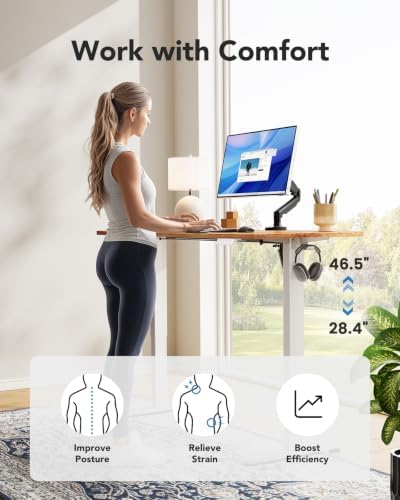 HUANUO Electric Standing Desk, Whole Piece Desktop, Adjustable Height Computer Desk, 4 Height Memory Settings, Sit Stand Up Desk for Home Office, 40" x 24", Light Vintage