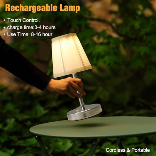 3000 mah Battery lamp,5W LED Small Touch Lamps,3 Color Temperature Dimmable Rechargeable Lamp,Cordless Lamp for Kitchen,Mini Lamps for Small Spaces (Chrome)