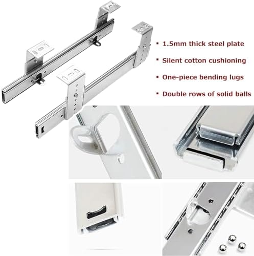 V3VOGUE 1-Pair Heavy Duty Metal Runners Slides 50kg Load - with Ball Bearing and Height Adjustable, for Drawer/Keyboard Shelf/Bookshelves/Piano, Under Desk Keyboard Tray Sliding Rails
