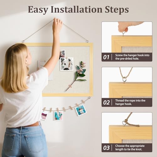 DOLLAR BOSS Bulletin Boards with Linen, 24"x18" Cork Board, Natural Wood